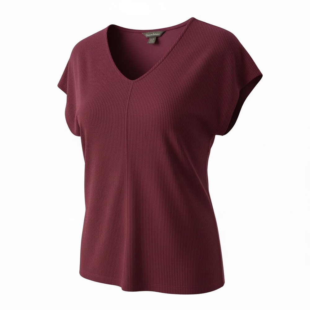 Tommy Bahama Asheby Isles Womens Ribbed V-Neck Top in Wine/Burgundy Size Large